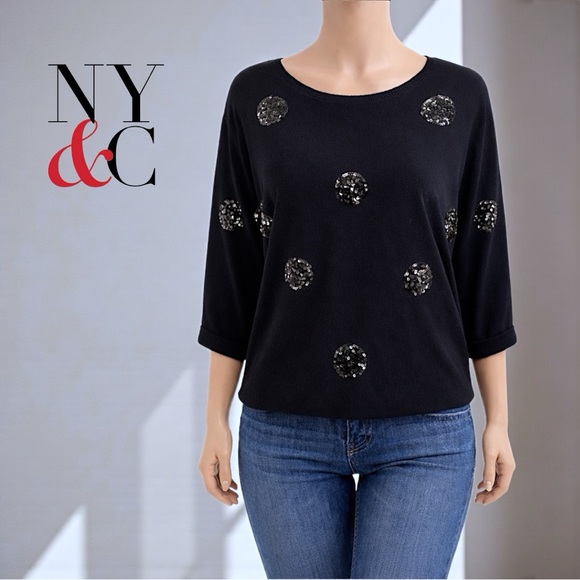 New York & Company Tops - New York & Company Black Sequin Blouse